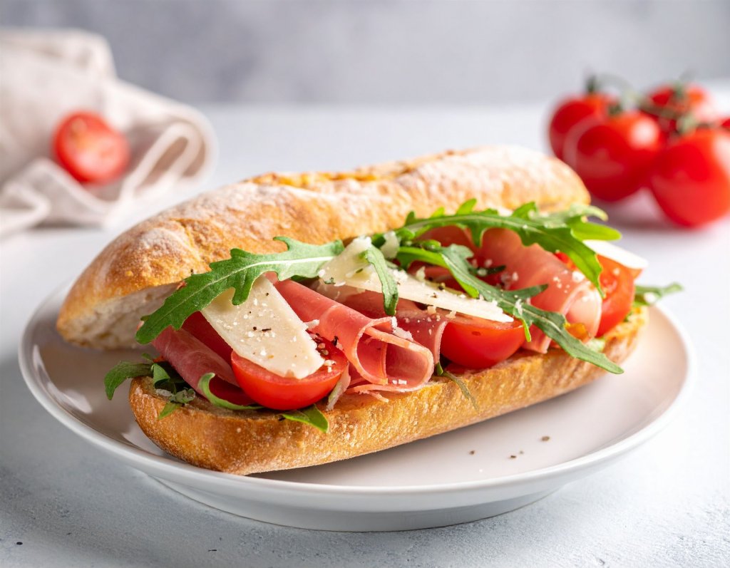 Ciabattabrot mit Schinken und Tomaten